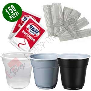 Kit accessori bicchieri, palette e bustine di zucchero 150 PZ - E-Shop  Negozio online di Cialde e Capsule compatibili